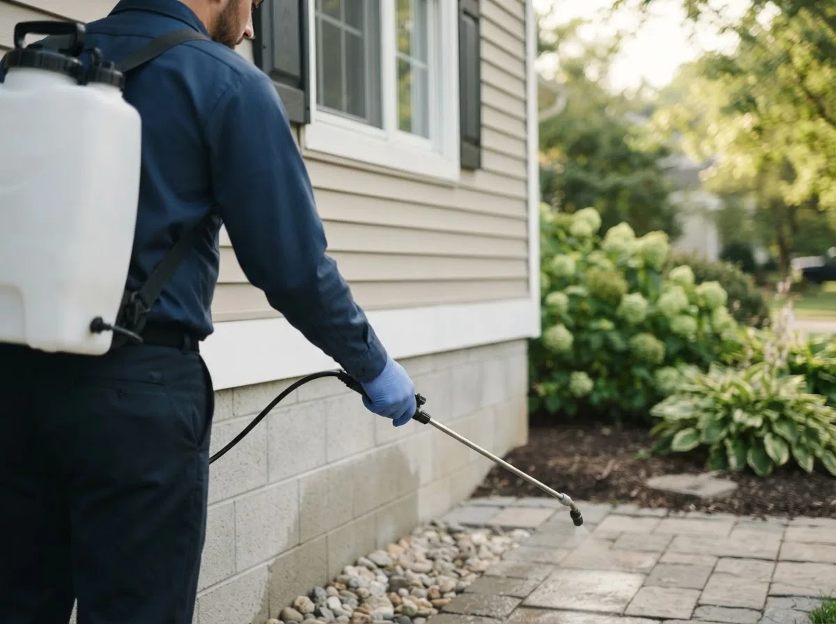 Pest control technician inspecting a home in Mcadoo, PA